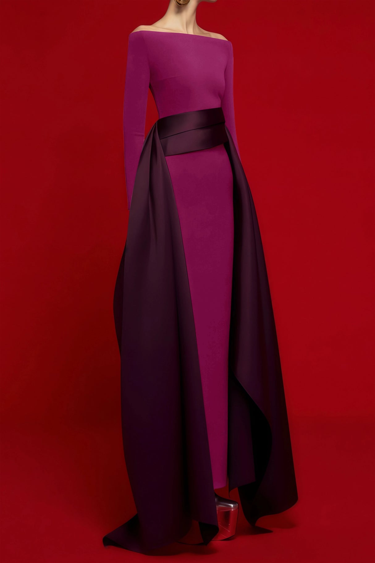 Ginevra Magenta Draped Stain Panel Maxi Gown