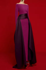 Ginevra Magenta Draped Stain Panel Maxi Gown