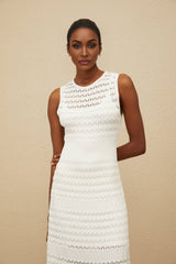Ginevra Midi Dress - Round Neck - Sleeveless - Fitted Waistline - Crochet Knit - Pointelle Trim