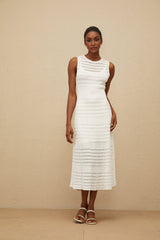 Ginevra Midi Dress - Round Neck - Sleeveless - Fitted Waistline - Crochet Knit - Pointelle Trim