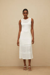 Ginevra Midi Dress - Round Neck - Sleeveless - Fitted Waistline - Crochet Knit - Pointelle Trim