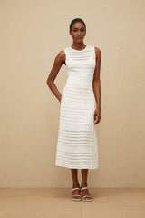 Ginevra Midi Dress - Round Neck - Sleeveless - Fitted Waistline - Crochet Knit - Pointelle Trim