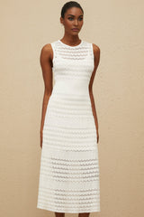 Ginevra Midi Dress - Round Neck - Sleeveless - Fitted Waistline - Crochet Knit - Pointelle Trim