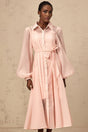 Ginevra Midi Dress - Semi - Sheer Construction - Balloon Sleeves - Tied Waist - Faux - Pearl Embellishment