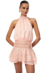 Ginevra Pink Halterneck Pleated Chiffon Mini Dress