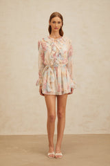 Ginevra Playsuit - Floral Ruffled Chiffon Thigh - Length - Belted - Elasticated