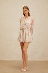 Ginevra Playsuit - Floral Ruffled Chiffon Thigh - Length - Belted - Elasticated