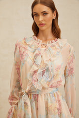 Ginevra Playsuit - Floral Ruffled Chiffon Thigh - Length - Belted - Elasticated