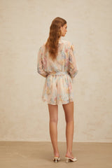 Ginevra Playsuit - Floral Ruffled Chiffon Thigh - Length - Belted - Elasticated