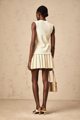 Ginevra Top & Skirt Set - Sequin & Faux - Pearl Embellished - Metallic Threaded Knit - Patch Pockets - Button Front