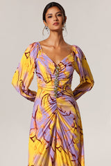 Ginevra Yellow Diamond Print Special Occasion Dress