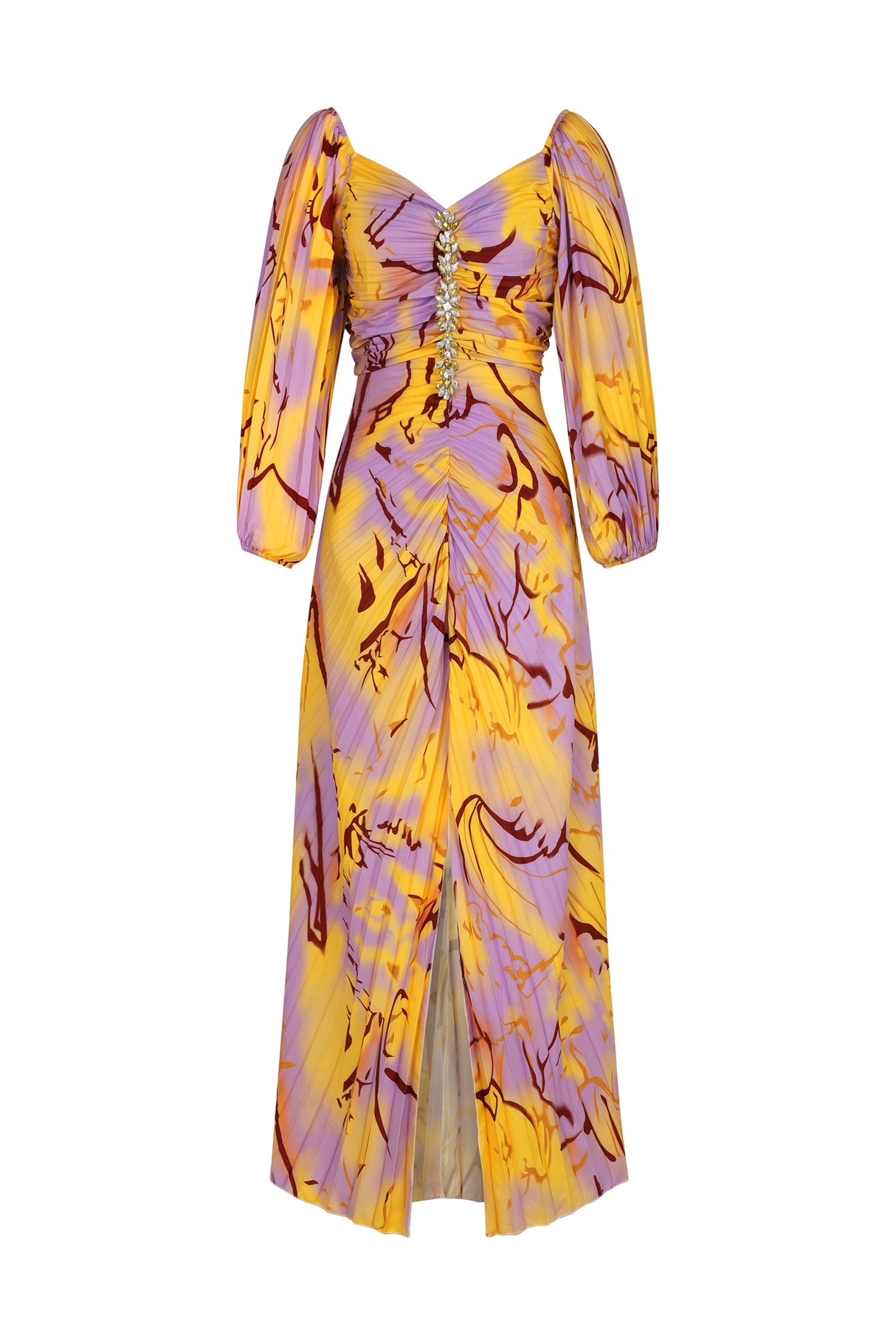 Ginevra Yellow Diamond Print Plunging Neckline Dress