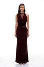 Gioconda Burgundy Halterneck Lace Panel Maxi Dress