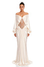Gioconda White Off Shoulder Maxi Dress with Lace Panels
