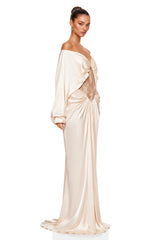 Gioconda White Off Shoulder Maxi Dress with Lace Panels