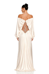 Gioconda White Off Shoulder Maxi Dress with Lace Panels