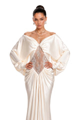 Gioconda White Off Shoulder Maxi Dress with Lace Panels