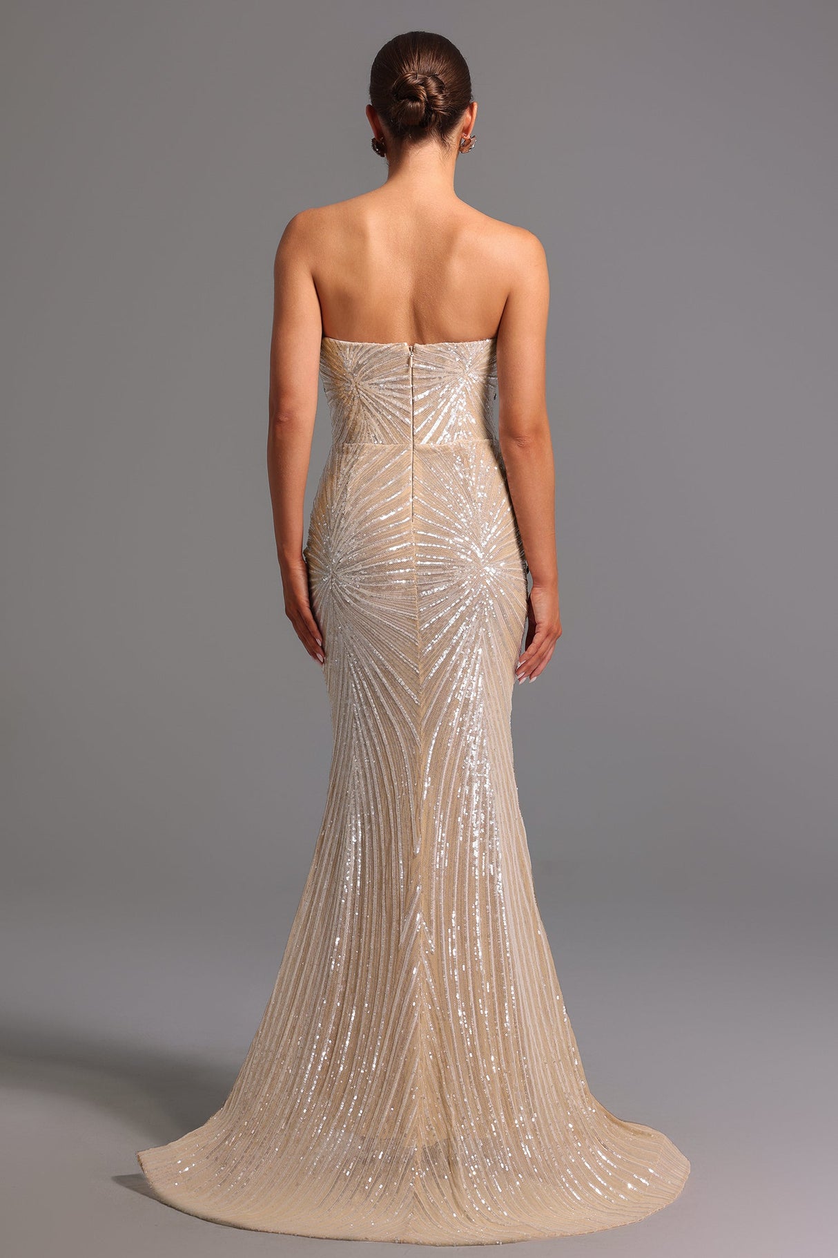 Giorgia Beige Diamond Sequin Strapless Formal Dress