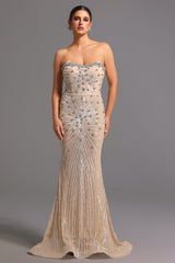 Giorgia Beige Strapless Diamond Sequin Formal Dress