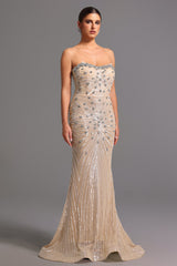 Giorgia Beige Strapless Diamond Sequin Formal Dress