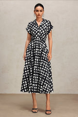 Giorgia Black Checkered Print Midi Dress