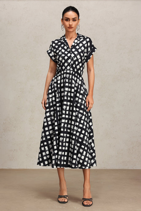 Giorgia Black Checkered Print Midi Dress