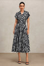 Giorgia Black Checkered Print Midi Dress