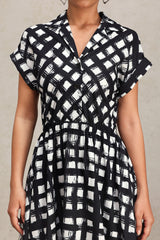 Giorgia Black Checkered Printed Midi Dress