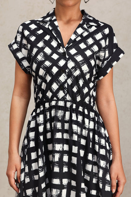 Giorgia Black Checkered Printed Midi Dress