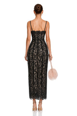 Giorgia Black Floral Lace Corset Maxi Dress