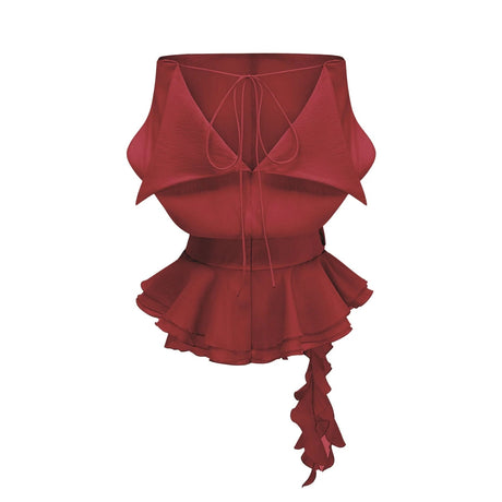 Giorgia Mini Dress Red Floral Appliqu Off - Shoulder Flounce Hem & Cinched Waist