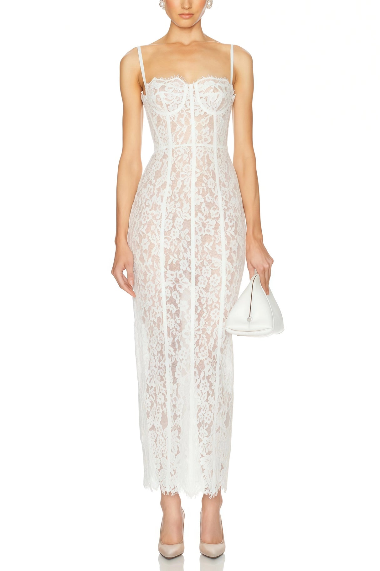 Giorgia White Floral Lace Corset Maxi Dress