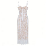 Giorgia White Floral Lace Corset Maxi Dress