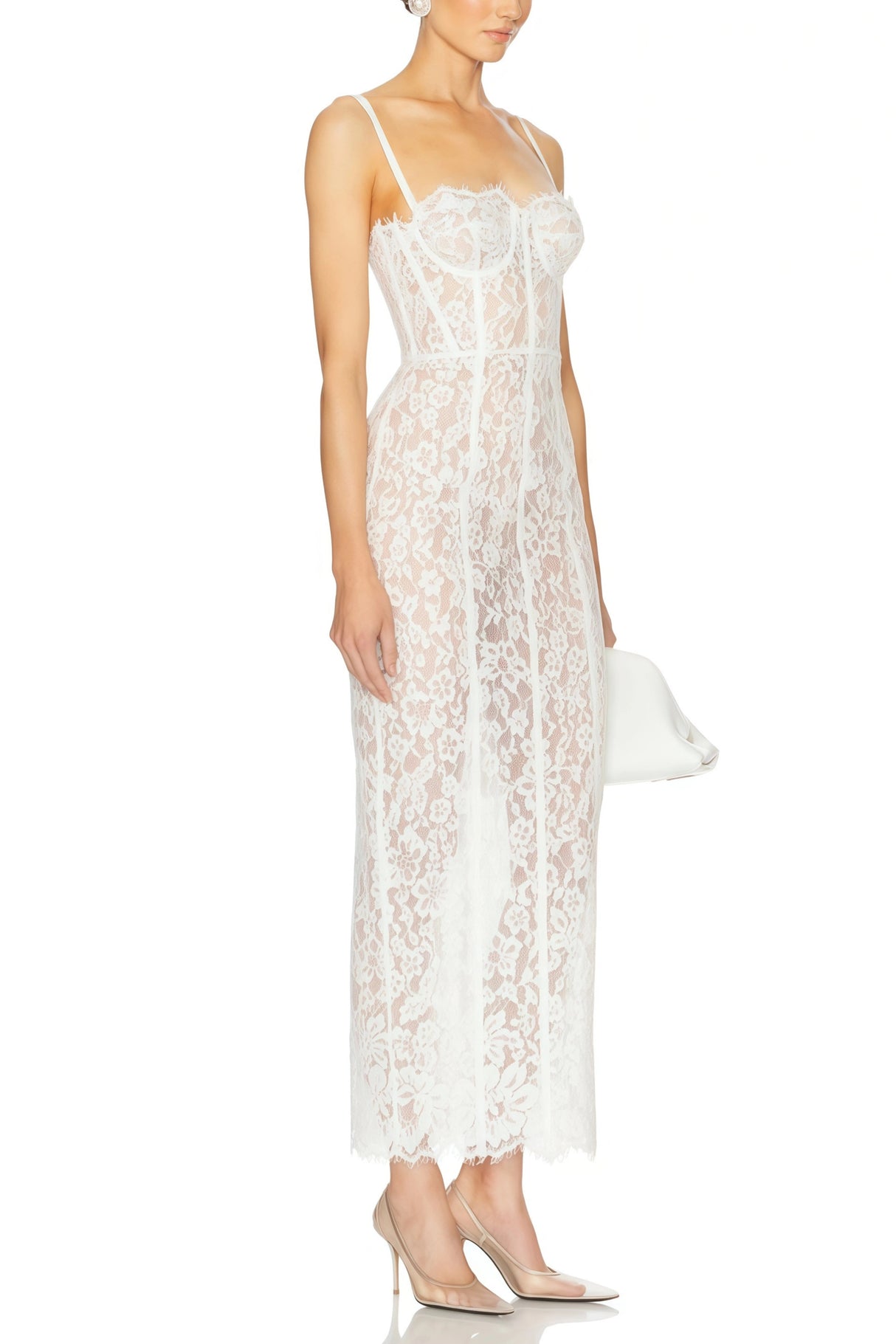 Giorgia White Floral Lace Corset Maxi Dress