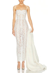 Giorgia White Floral Lace Corset Maxi Dress