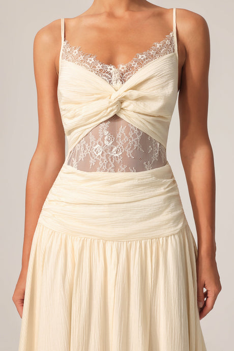 Giovanna Beige Lace Halter Maxi Dress