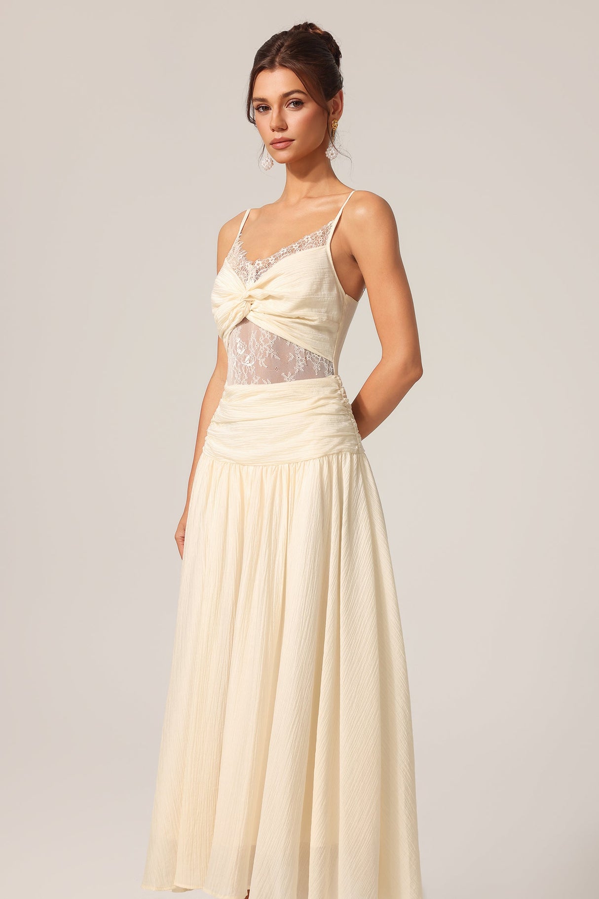 Giovanna Beige Lace Halter Maxi Dress for Special Occasion