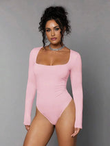 Giovanna Bodysuit - Casual Style - Slim Fit - Medium Stretch Elasticity - Regular Sleeve Type - Natural (mid Waist) Waist Line - Square Neckline