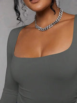 Giovanna Bodysuit - Slim Fit - Medium Stretch Knitted Fabric - Square Neck Neckline - Long Sleeve Length - Casual Style - Premium Quality