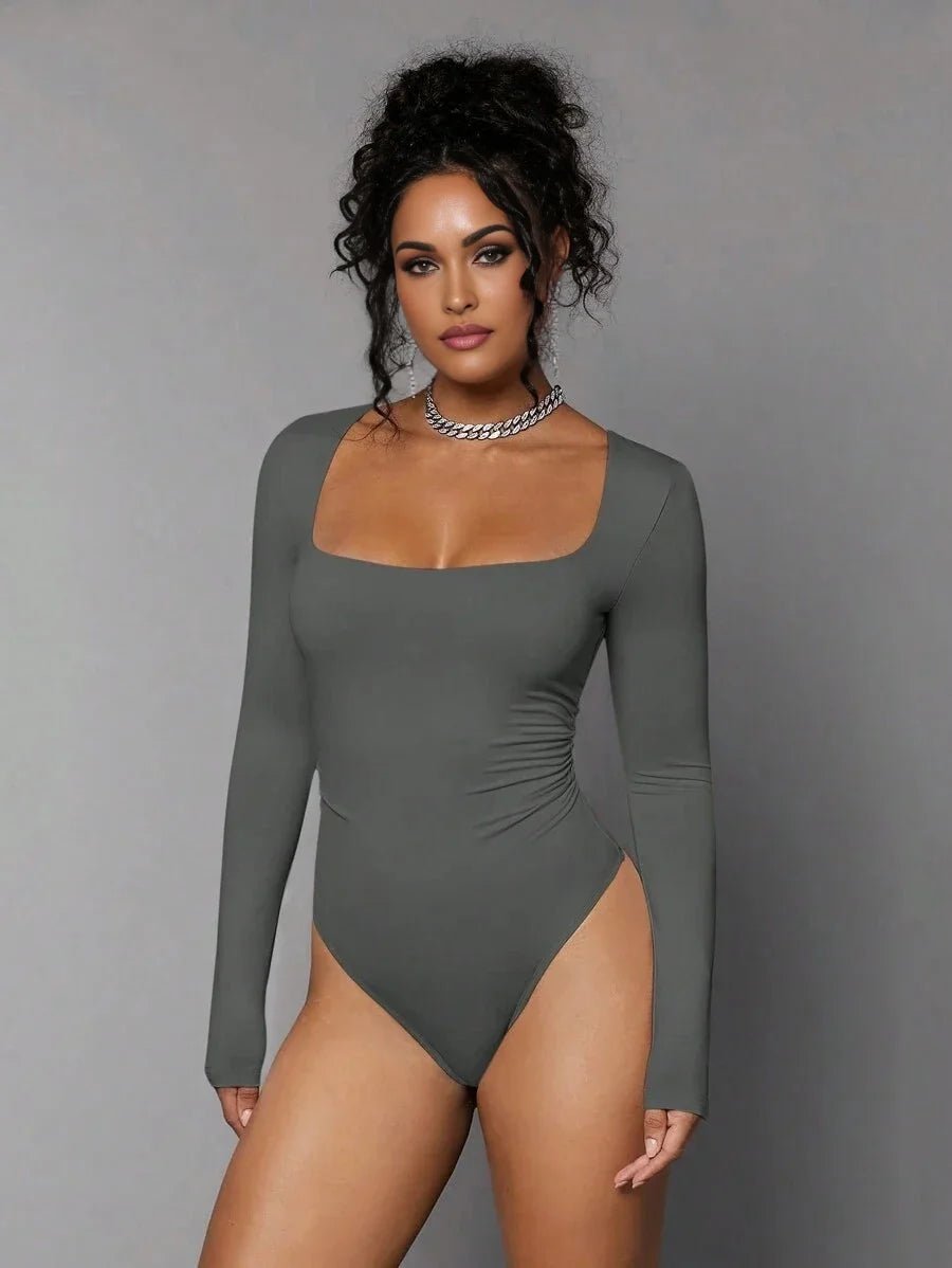 Giovanna Bodysuit - Slim Fit - Medium Stretch Knitted Fabric - Square Neck Neckline - Long Sleeve Length - Casual Style - Premium Quality