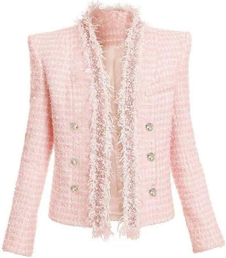 Giovanna Bouclé Blazer - Tailored Silhouette - Frayed Trim - Crystal Buttons - Luxurious Fabric - Versatile Style
