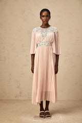 Giovanna Midi Dress Pink Crystal Embellished Pleated & Mesh Panels