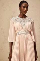 Giovanna Midi Dress Pink Crystal Embellished Pleated & Mesh Panels