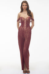Giovanna Pink Off Shoulder Pleated Maxi Dress