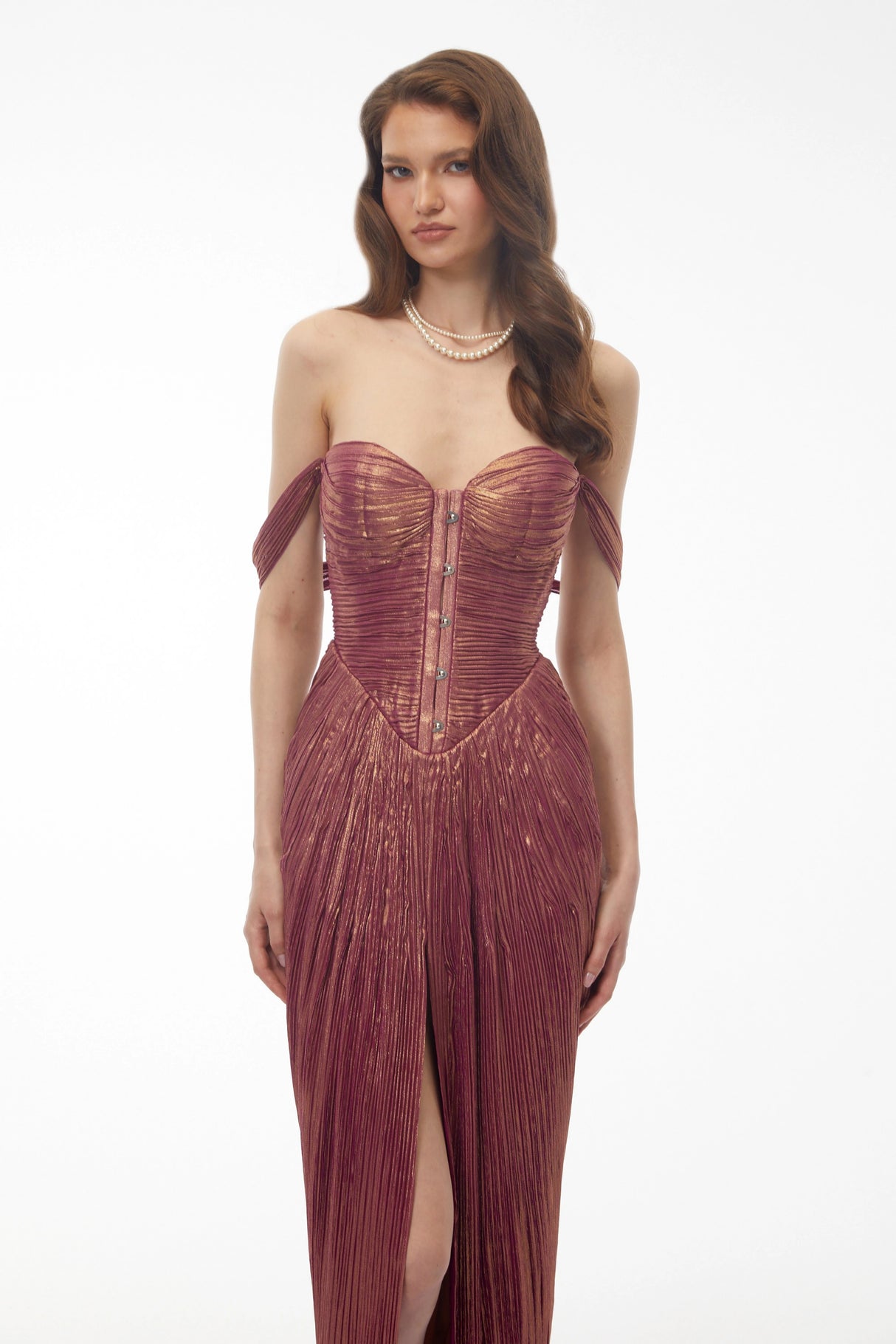 Giovanna Pink Off Shoulder Pleated Maxi Dress