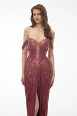 Giovanna Pink Off Shoulder Pleated Maxi Dress