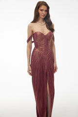 Giovanna Pink Off Shoulder Pleated Maxi Dress