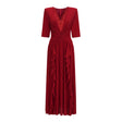 Giovanna Red VNeck Ruched Midi Dress with Half Sleeves
