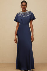 Giovannella Maxi Dress - Blue - Embellished - Crystals - Sequins - Open Back - Ribbon Fastening