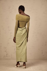 Giovannella Midi Dress - Off the Shoulder Design - Tulle Panelling - Ruched Detailing - Draped Detailing